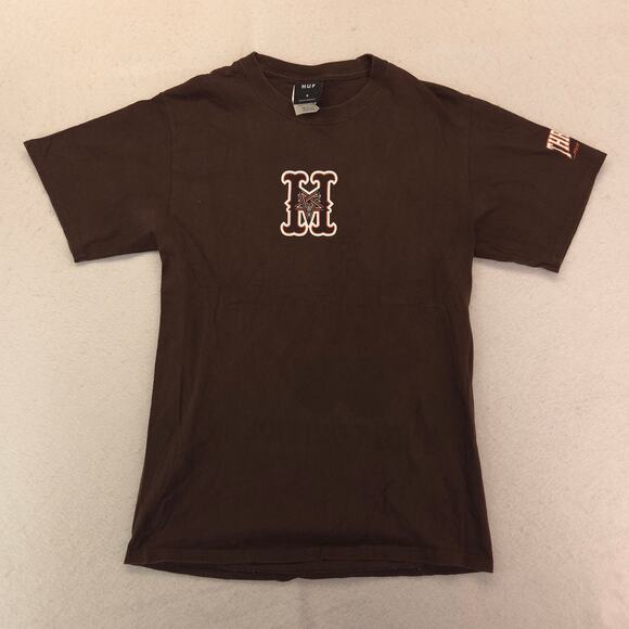 HUF Thrasher Crew Neck Long Sleeve Graphic T Shirt Mens Size Small S Brown - Picture 2 of 9